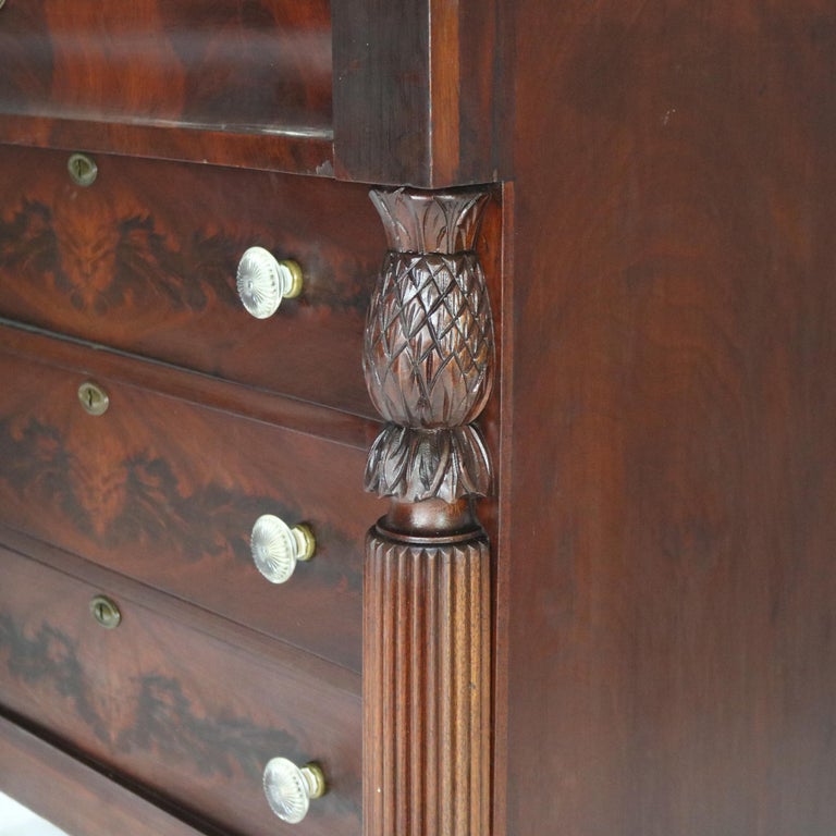Antique Empire Neoclassical Carved Flame Mahogany Claw Foot Dresser C1890