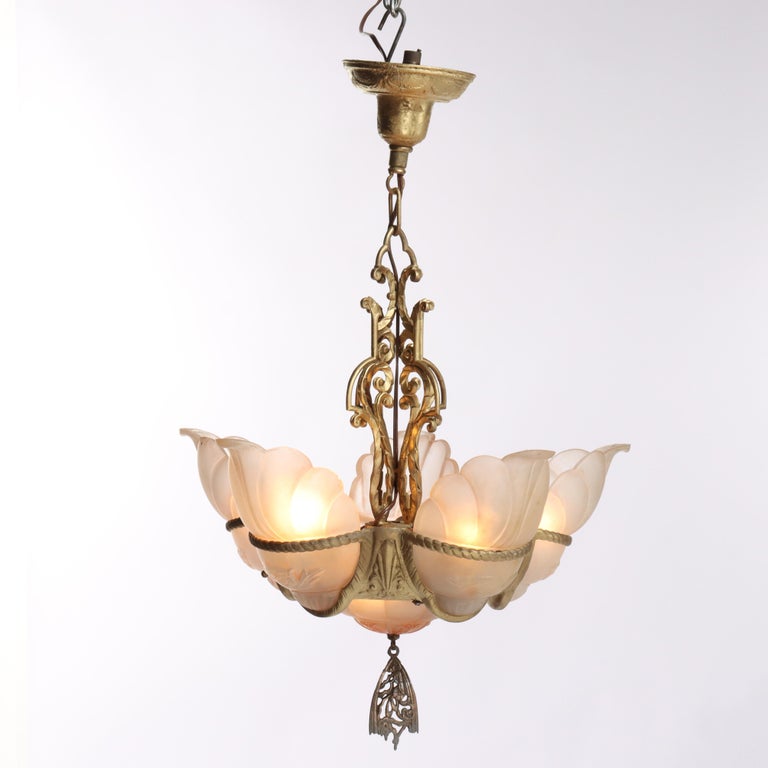 Antique Art Deco Slip Shade Hanging Light C1930