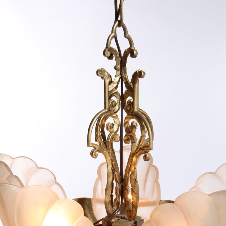 Antique Art Deco Slip Shade Hanging Light C1930