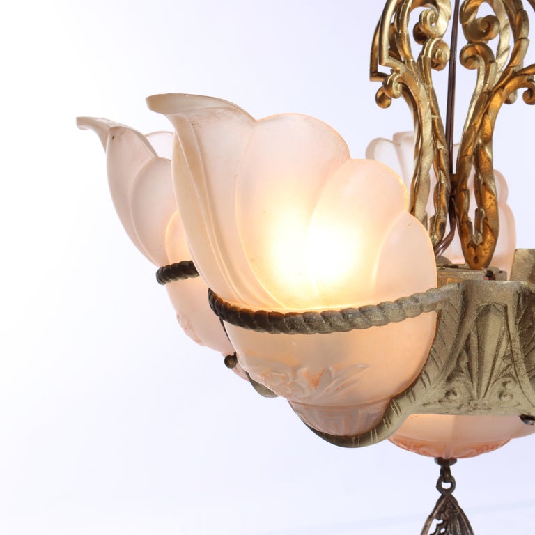 Antique Art Deco Slip Shade Hanging Light C1930