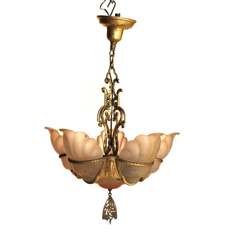 Antique Art Deco Slip Shade Hanging Light C1930