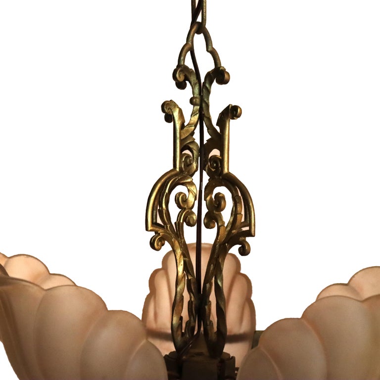 Antique Art Deco Slip Shade Hanging Light C1930
