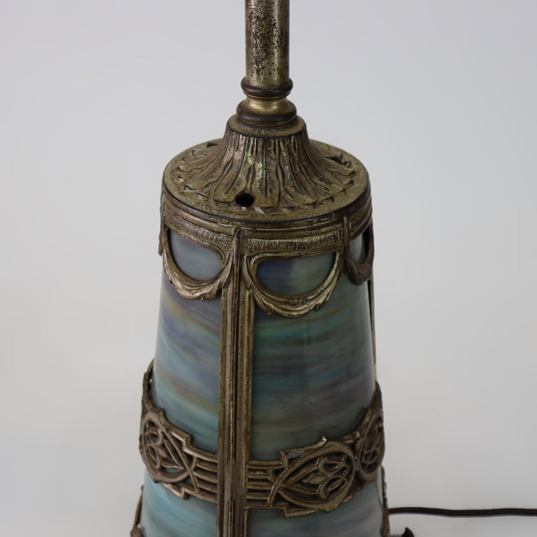 Antique Bradley & Hubbard School Lighted Base Slag Glass Table Lamp c1920