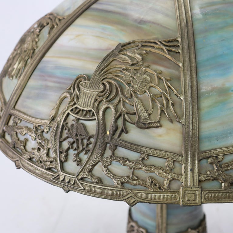 Antique Bradley & Hubbard School Lighted Base Slag Glass Table Lamp c1920