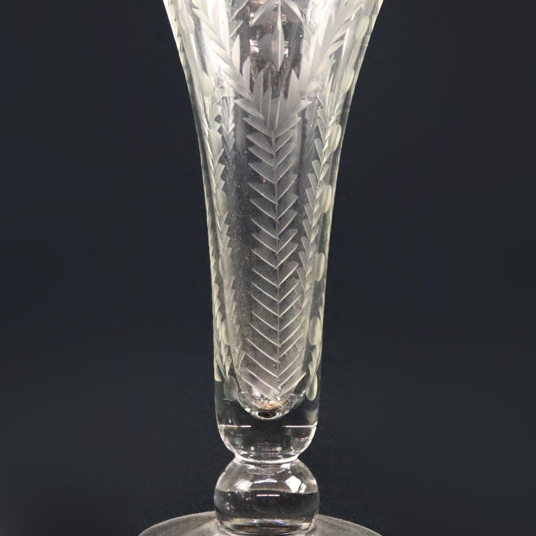 Pair of Cut & Etched Glass Vases with Floral Design, 20thC