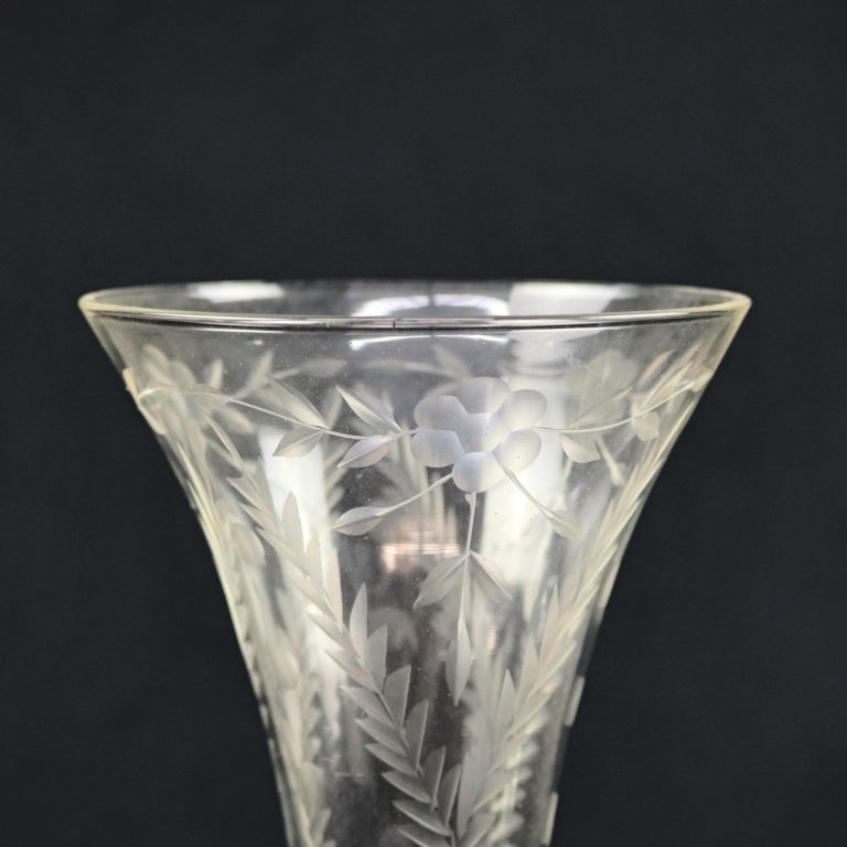 Pair of Cut & Etched Glass Vases with Floral Design, 20thC