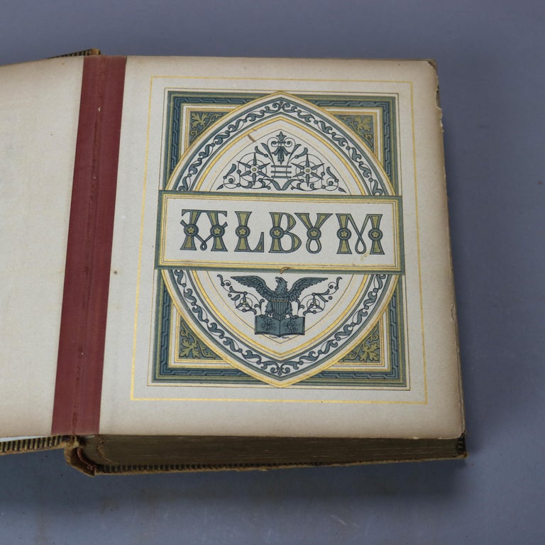 Three Antique Leather & Brass Photo Albums with Photos 19thC