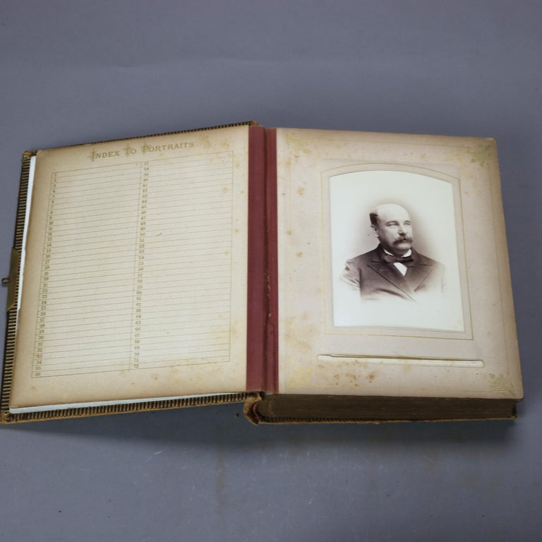 Three Antique Leather & Brass Photo Albums with Photos 19thC
