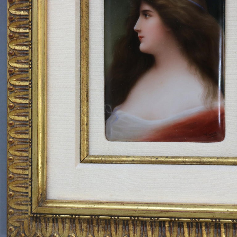 Antique Painting on Porcelain Portrait of a Maiden C1890