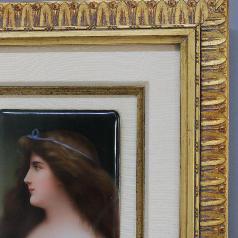 Antique Painting on Porcelain Portrait of a Maiden C1890