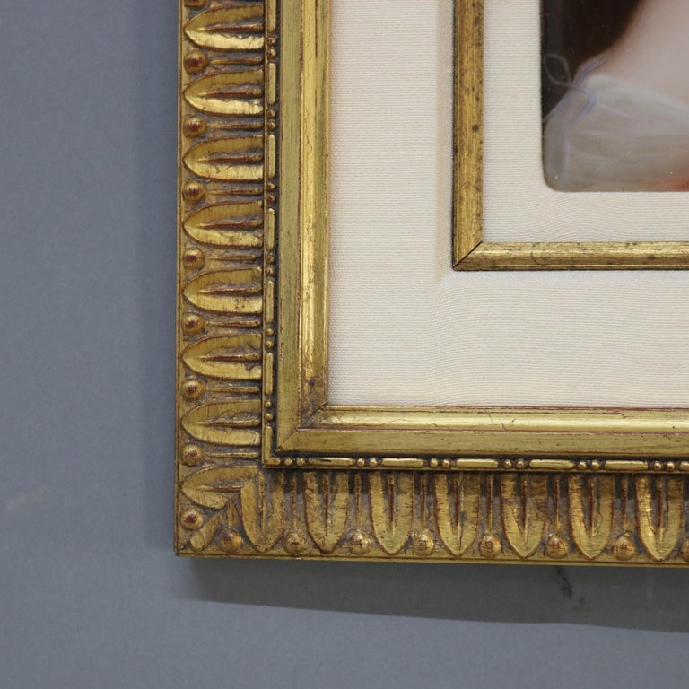 Antique Painting on Porcelain Portrait of a Maiden C1890