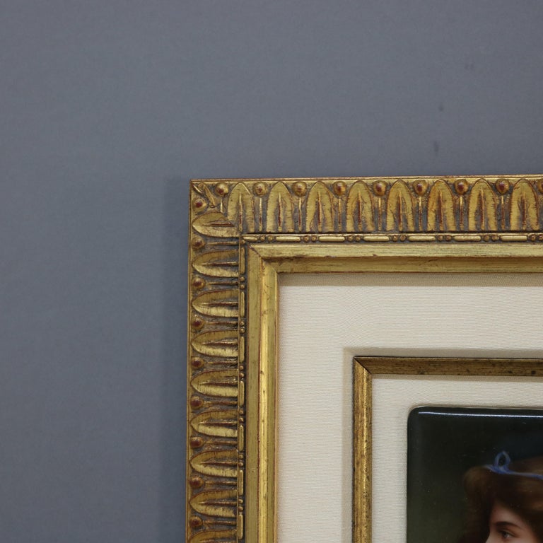 Antique Painting on Porcelain Portrait of a Maiden C1890