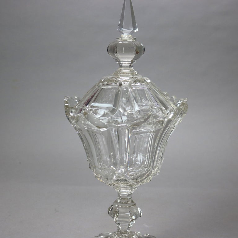 Antique Emhart Cut Glass Lidded Compote C1840