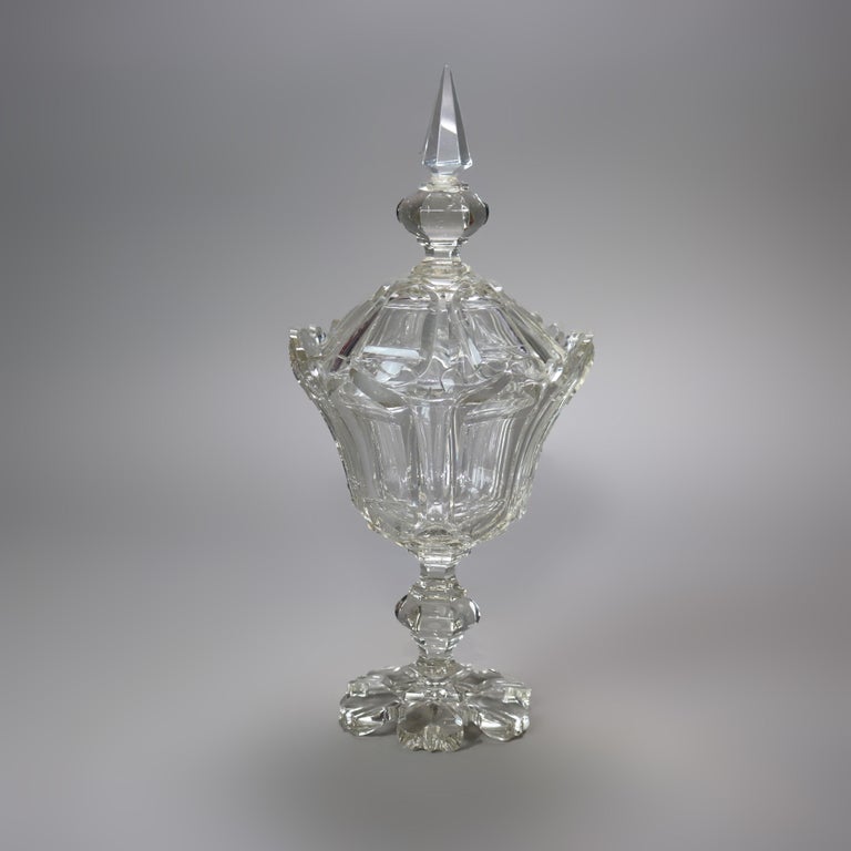 Antique Emhart Cut Glass Lidded Compote C1840