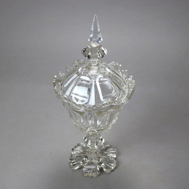 Antique Emhart Cut Glass Lidded Compote C1840