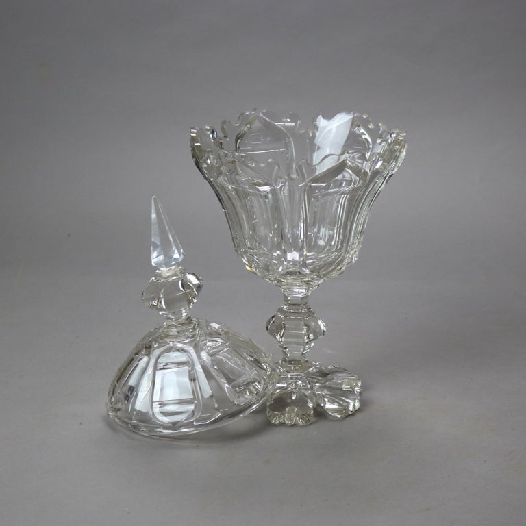 Antique Emhart Cut Glass Lidded Compote C1840