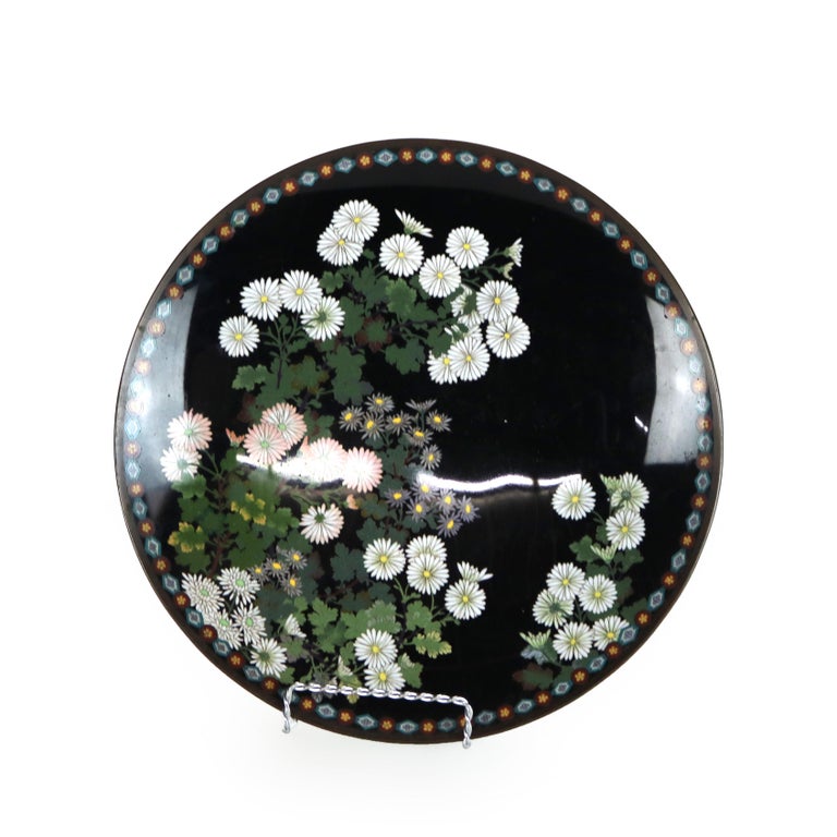 Antique Chinese Cloisonne Charger with Floral & Foliage Pattern C1920