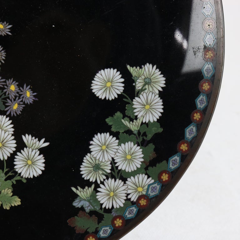 Antique Chinese Cloisonne Charger with Floral & Foliage Pattern C1920