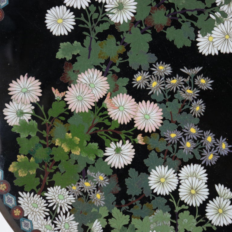 Antique Chinese Cloisonne Charger with Floral & Foliage Pattern C1920