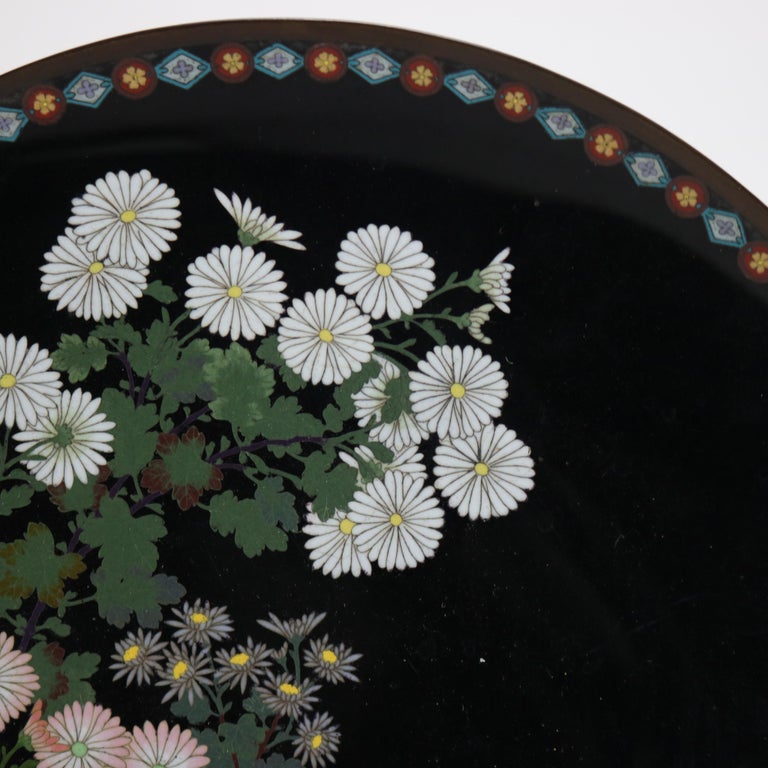 Antique Chinese Cloisonne Charger with Floral & Foliage Pattern C1920