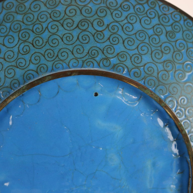 Antique Chinese Cloisonne Charger with Floral & Foliage Pattern C1920