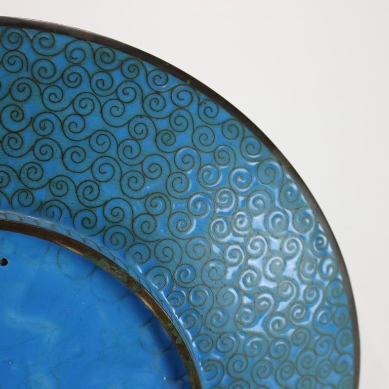 Antique Chinese Cloisonne Charger with Floral & Foliage Pattern C1920