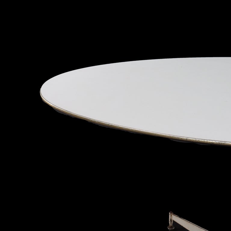Mid Century Modern Chrome & Wood White Finish Surfboard Cafe Table C1960