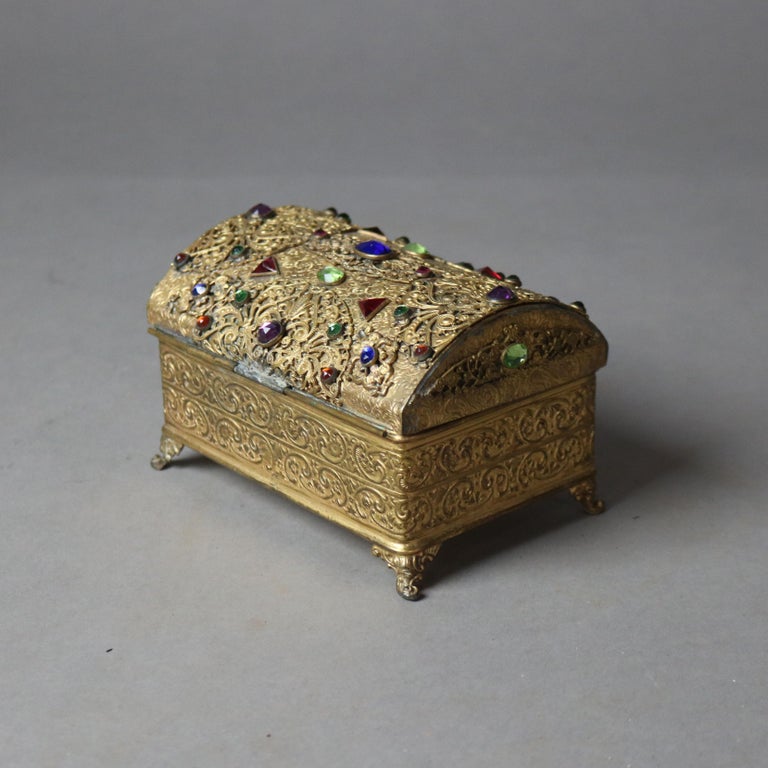 Antique Apollo Studio Jeweled & Footed Gilt Metal Box C1910