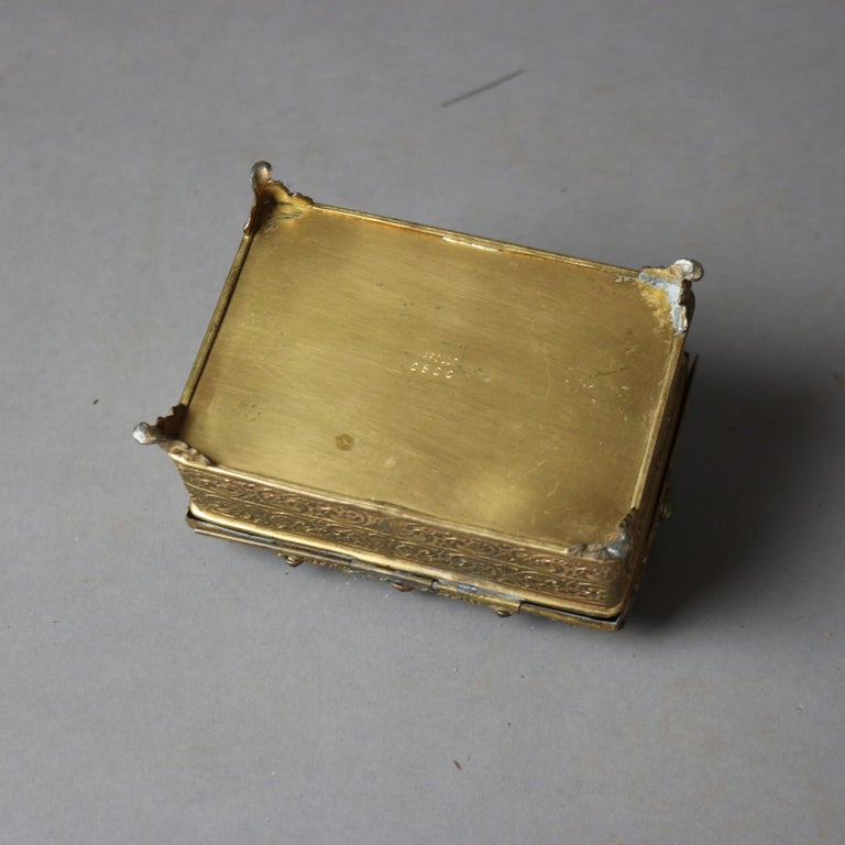 Antique Apollo Studio Jeweled & Footed Gilt Metal Box C1910
