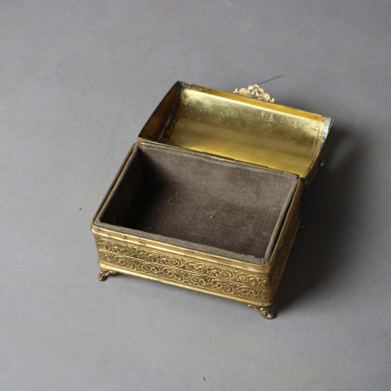 Antique Apollo Studio Jeweled & Footed Gilt Metal Box C1910