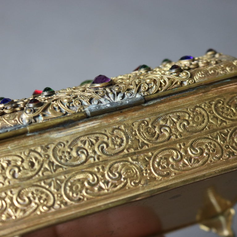 Antique Apollo Studio Jeweled & Footed Gilt Metal Box C1910