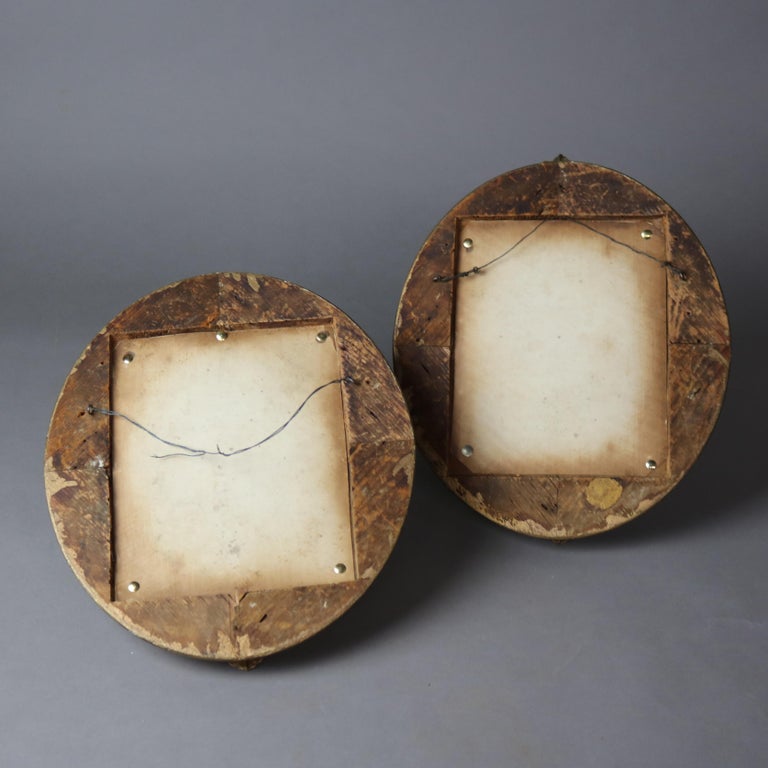 Pair Antique Oil on Paper Portraits of a Man & a Woman In Giltwood Frames c1860