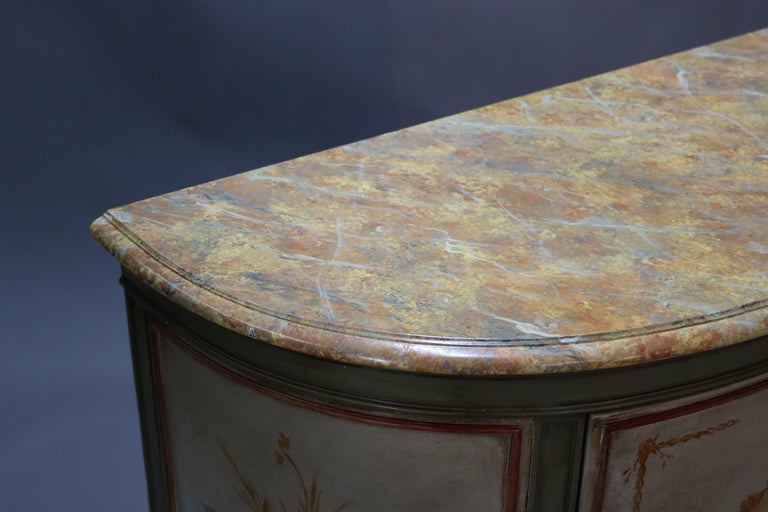 Antique French Louis XV Style Faux Painted Cameo Demilune Console Table, 20th C