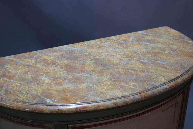 Antique French Louis XV Style Faux Painted Cameo Demilune Console Table, 20th C