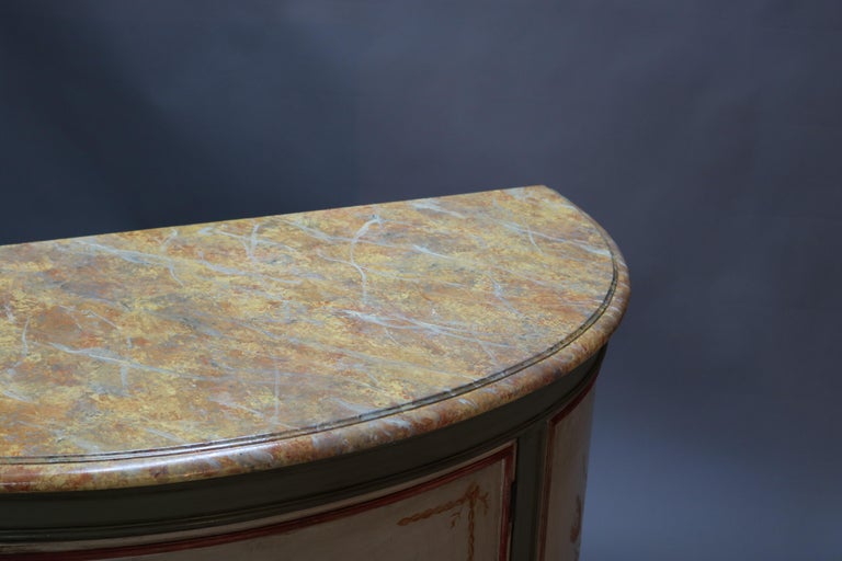 Antique French Louis XV Style Faux Painted Cameo Demilune Console Table, 20th C