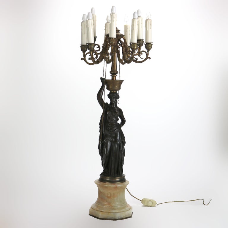 Antique Classical Bronze Sculptural Eight Light Candelabra C1890