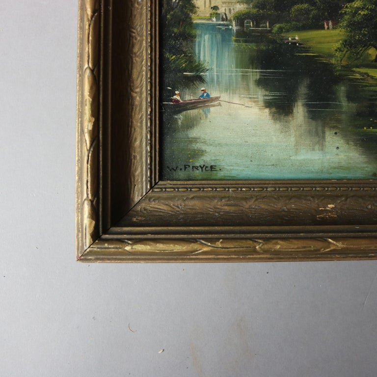Antique Oil on Board Landscape Painting with Castle by W. Pryce, Signed, c1890