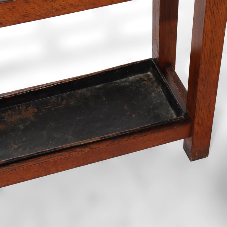 Oversized Antique Stickley School Arts & Crafts Oak Umbrella Stand c1920