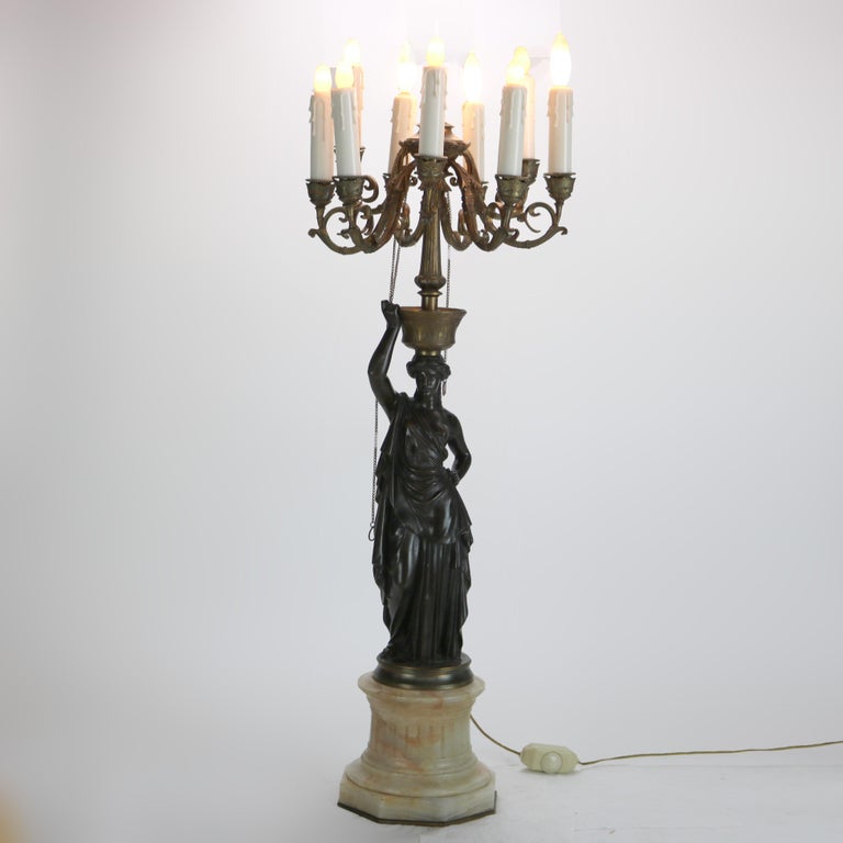 Antique Classical Bronze Sculptural Eight Light Candelabra C1890