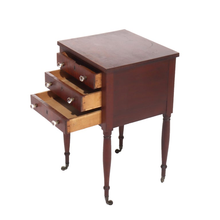 Sheraton Cherry & Tiger Maple Three-Drawer Sewing Stand C1830