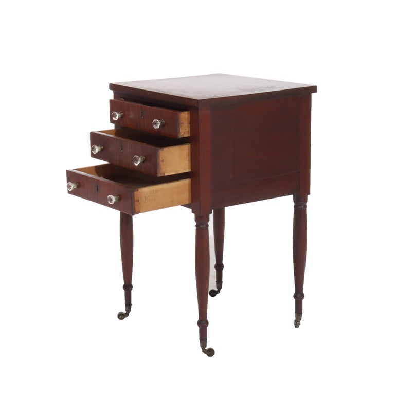 Sheraton Cherry & Tiger Maple Three-Drawer Sewing Stand C1830