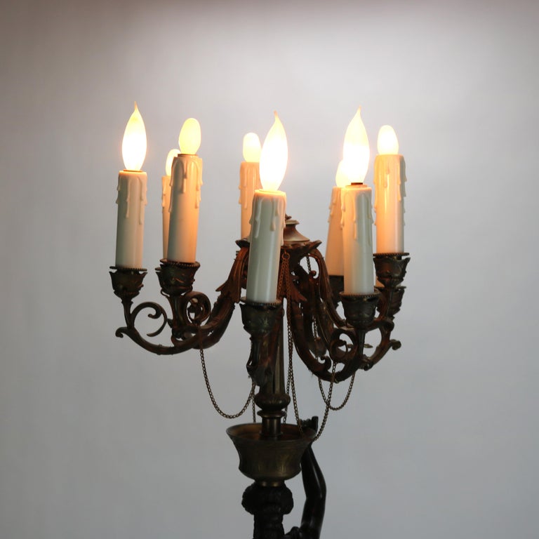 Antique Classical Bronze Sculptural Eight Light Candelabra C1890