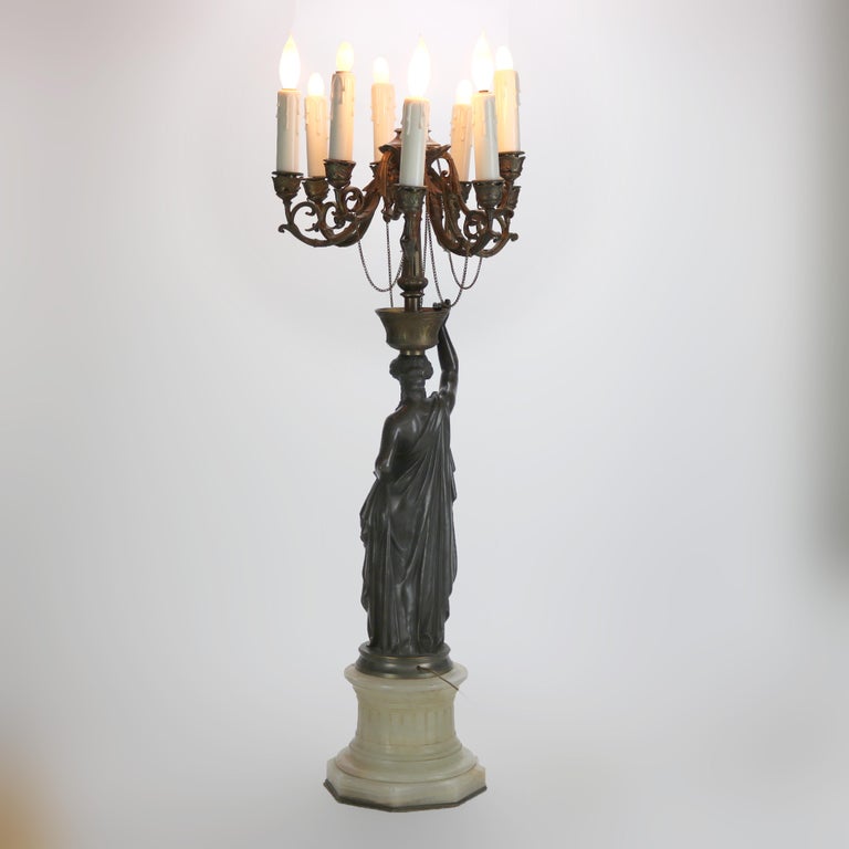 Antique Classical Bronze Sculptural Eight Light Candelabra C1890