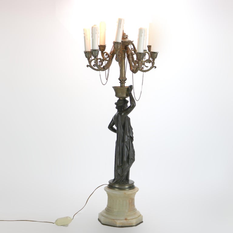 Antique Classical Bronze Sculptural Eight Light Candelabra C1890
