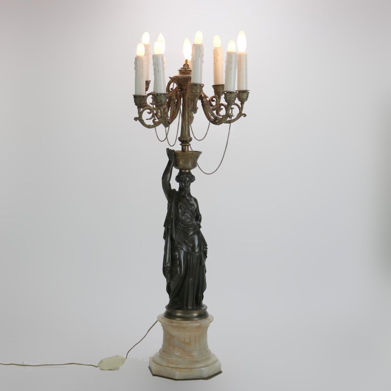 Antique Classical Bronze Sculptural Eight Light Candelabra C1890