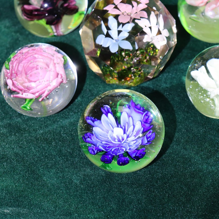 Eight Antique Baccarat School Floral Glass Paperweights c1920