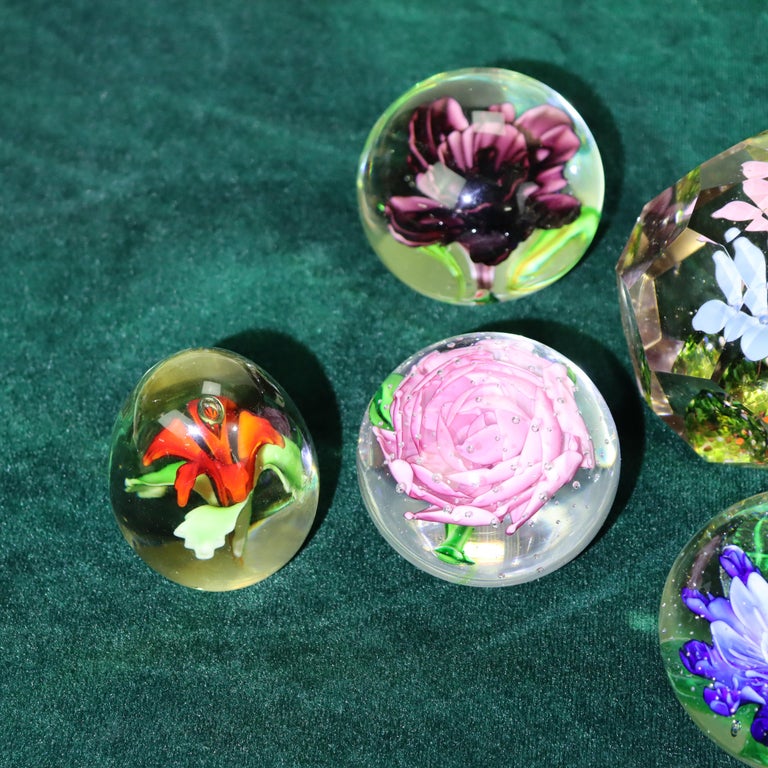 Eight Antique Baccarat School Floral Glass Paperweights c1920