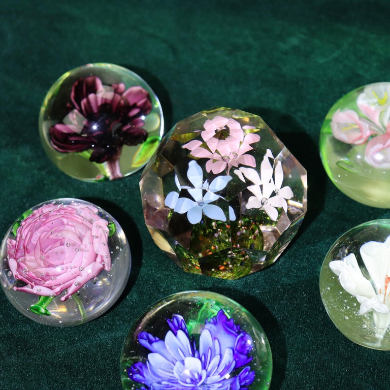 Eight Antique Baccarat School Floral Glass Paperweights c1920