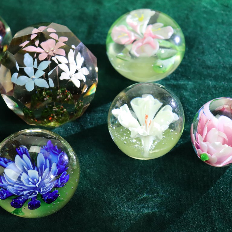 Eight Antique Baccarat School Floral Glass Paperweights c1920