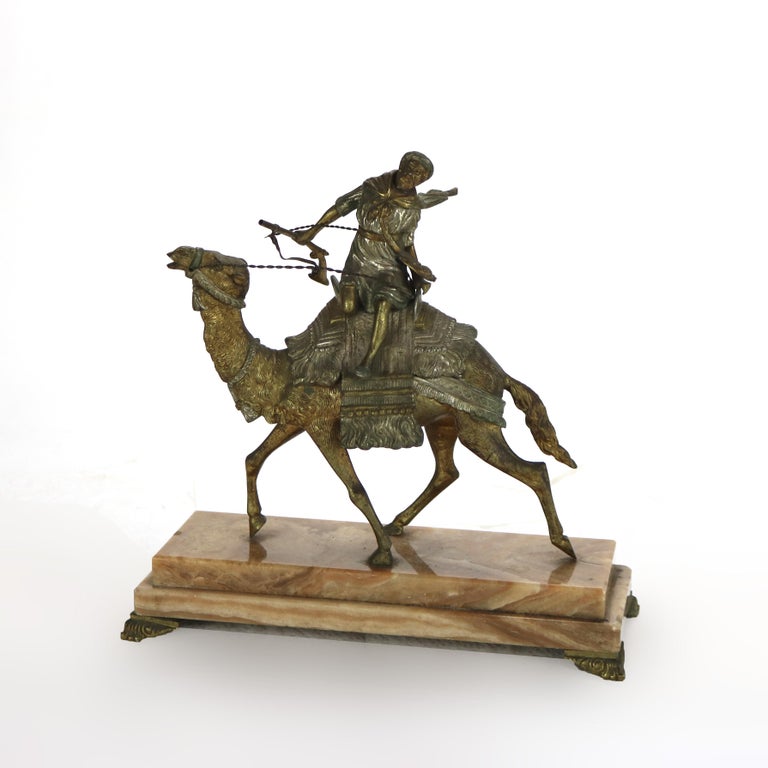 Antique Egyptian Revival Silver & Gilt Finished Sculpture of Camel & Rider C1900